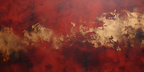 Dark red textured oil paint wit golden elements, abstract background - obrazy, fototapety, plakaty