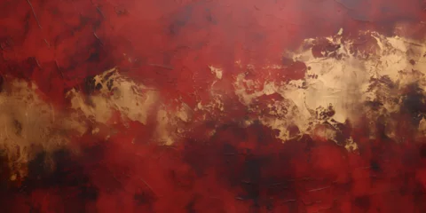 Foto op Plexiglas Dark red textured oil paint wit golden elements, abstract background © TatjanaMeininger