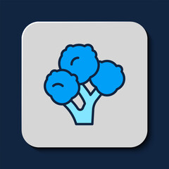 Filled outline Broccoli icon isolated on blue background. Vector