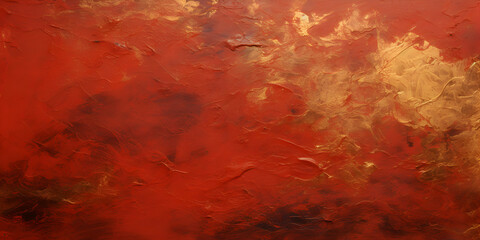 Dark red textured oil paint wit golden elements, abstract background