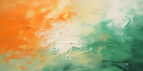Abstract and textured oil paint background in green and orange colors