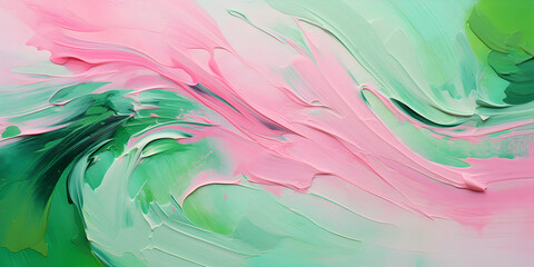 Abstract and textured oil paint background in soft green and pink colors