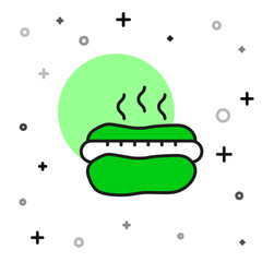 Filled outline Hotdog sandwich with mustard icon isolated on white background. Sausage icon. Fast food sign. Vector