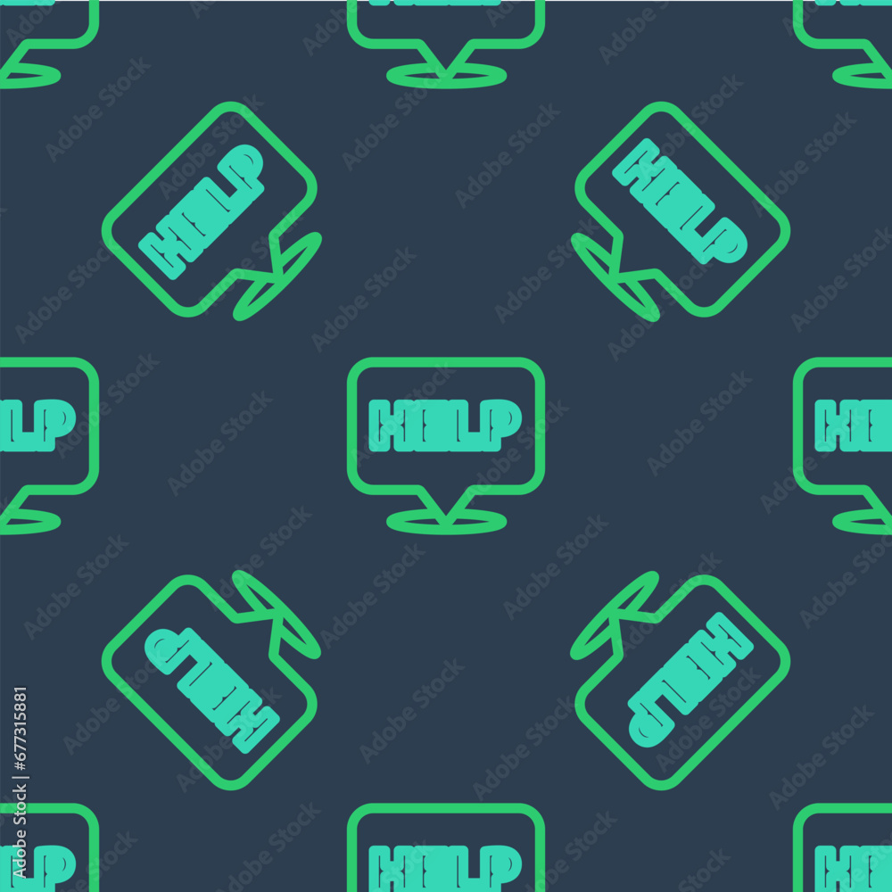Poster line speech bubble with text help icon isolated seamless pattern on blue background. vector
