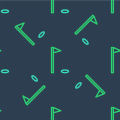 Line Golf flag icon isolated seamless pattern on blue background. Golf equipment or accessory. Vector