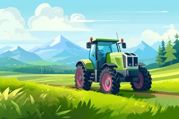 Fototapeten farm tractor in the field in nature, harvesting, farm machinery © daniiD