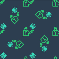 Line Marketing target strategy concept icon isolated seamless pattern on blue background. Aim with people sign. Vector