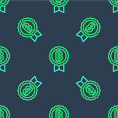 Line Cryptocurrency coin Bitcoin icon isolated seamless pattern on blue background. Physical bit coin. Blockchain based secure crypto currency. Vector