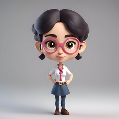 3d illustration of a cute Asian girl in glasses. 3d rendering