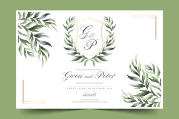 elegant wedding emblem with watercolor leaves