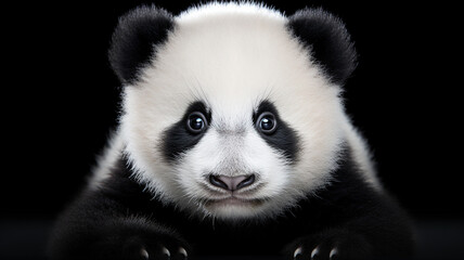 Naklejka premium Portrait of a baby panda on a black background