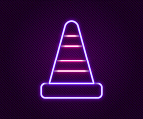 Glowing neon line Traffic cone icon isolated on black background. Colorful outline concept. Vector