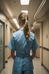 Nurse in the Hospital. Blonde and white woman. Generative AI