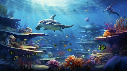 Naklejka na ściany i meble underwater sea aquarium environment