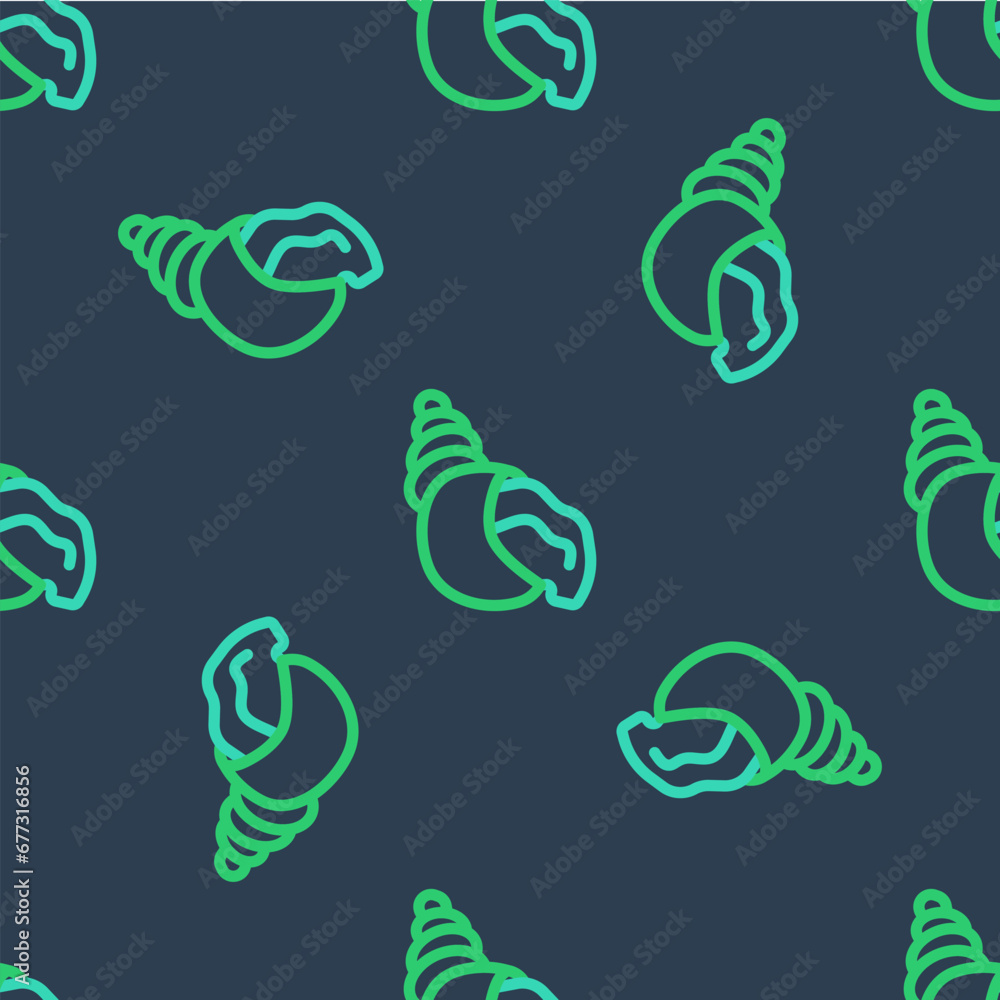 Poster line scallop sea shell icon isolated seamless pattern on blue background. seashell sign. vector