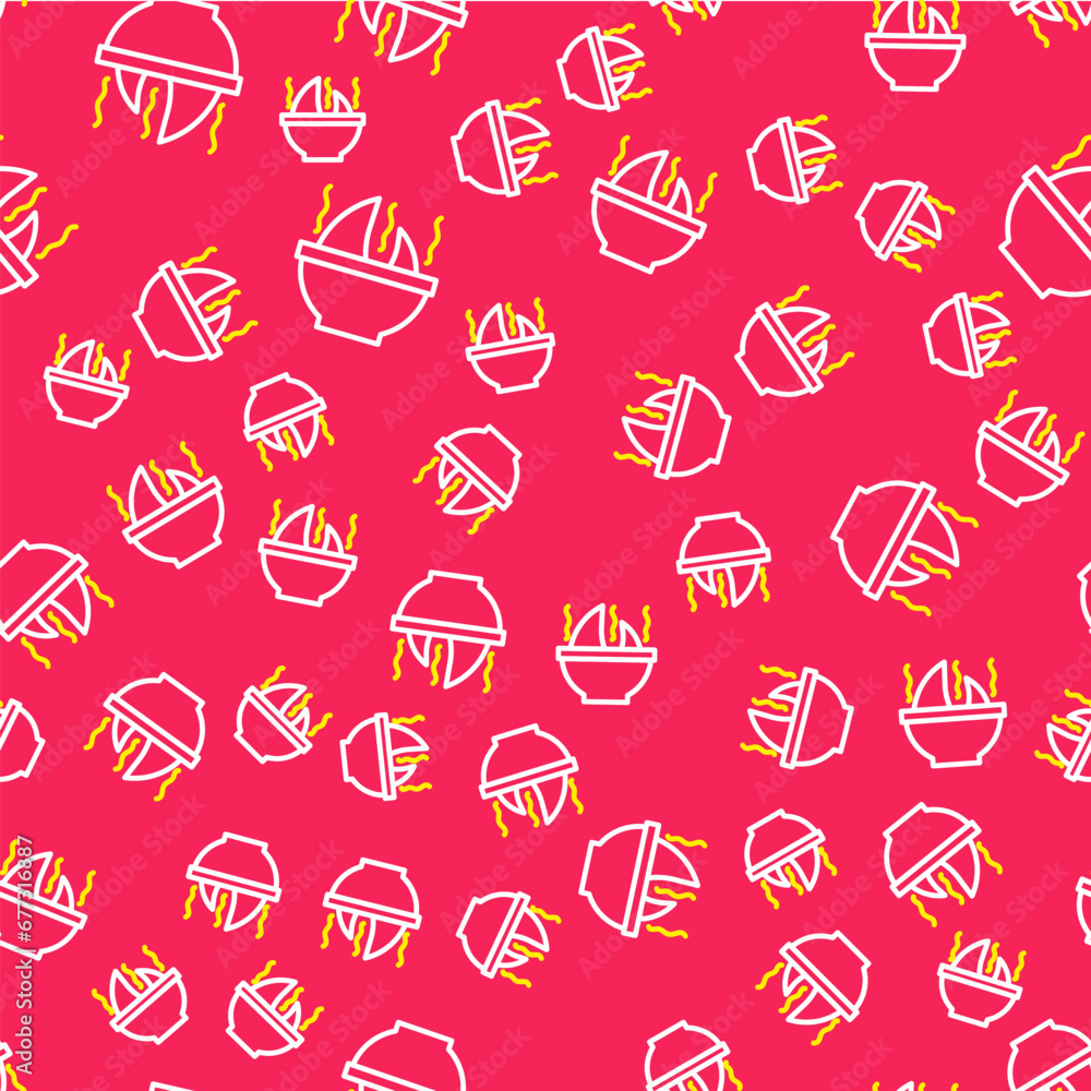 Poster line shark fin soup icon isolated seamless pattern on red background. vector