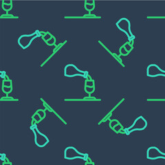 Line Wine tasting, degustation icon isolated seamless pattern on blue background. Sommelier. Smells of wine. Vector