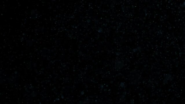 Fly motion of small particles in the form of dust on black background.