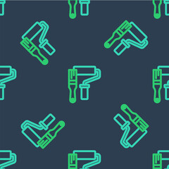 Line Paint roller brush icon isolated seamless pattern on blue background. Vector