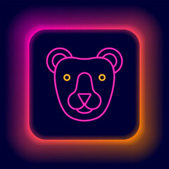 Glowing neon line Bear head icon isolated on black background. Colorful outline concept. Vector