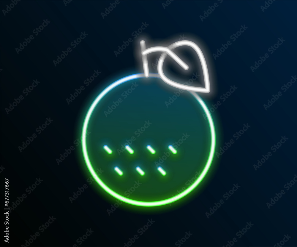 Poster glowing neon line orange fruit icon isolated on black background. colorful outline concept. vector