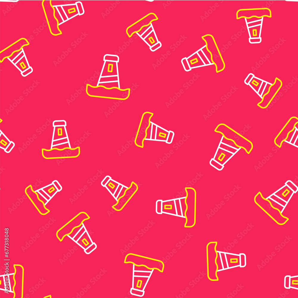 Poster line lighthouse icon isolated seamless pattern on red background. vector