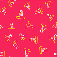 Line Lighthouse icon isolated seamless pattern on red background. Vector