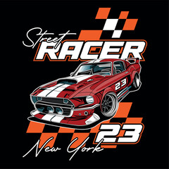 Urban sports race car, New York street racer vector illustration
