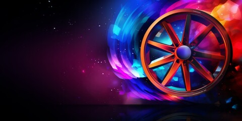 Illustration of a wheel with bright neon style colours.