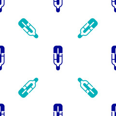 Blue Medical thermometer for medical examination icon isolated seamless pattern on white background. Vector