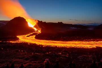 Volcano Erupting at Sunset