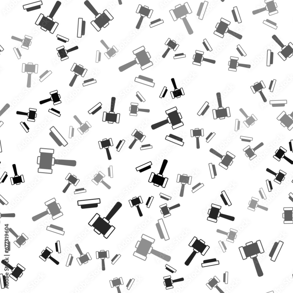 Poster black judge gavel icon isolated seamless pattern on white background. gavel for adjudication of sent