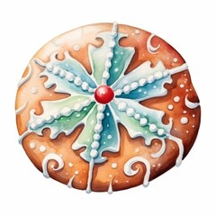 Frosted Christmas Cookie watercolor isolated on white background 