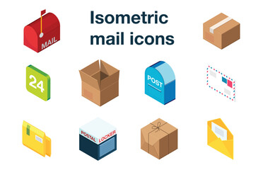 Explore the world of mail with our isometric icon pack: envelopes, parcels, mailboxes and automated mail terminals await! Enhance your design with stylish icons for a seamless email experience