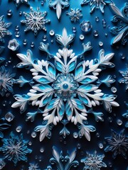 Background with blue snowflake close-up, AI generator