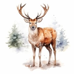 Magical Christmas Reindeer watercolor isolated on white background 