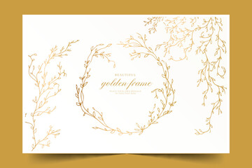 beautiful golden frame with elegant branches vector design illustration