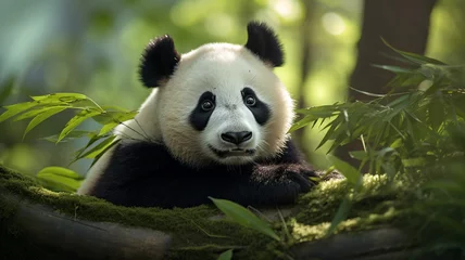 Zelfklevend Fotobehang panda cub in the forest © Cassia