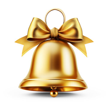 Golden Christmas Bell isolated on transparent background 