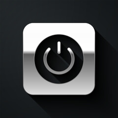 Silver Power button icon isolated on black background. Start sign. Long shadow style. Vector