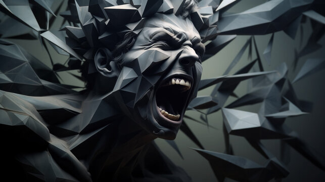 Abstract fractal man, a scream in frozen shards.