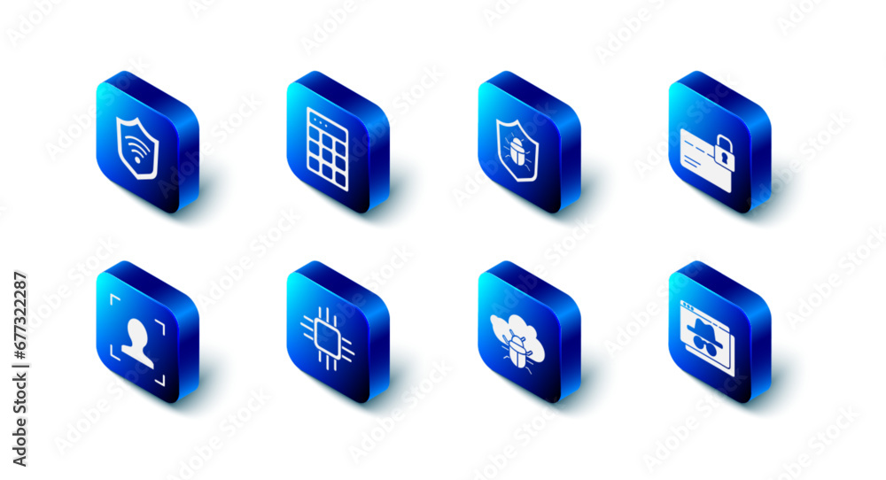 Poster set password protection, system bug, credit card with lock, browser incognito window, cloud, process