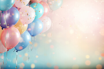 Beautiful happy birthday background with balloons. AI Generative