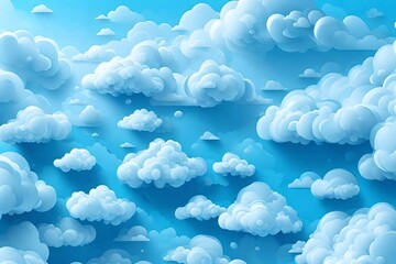Abstract blue 3d fluffy clouds background (backdrop) - vector graphic. This illustration contains layers of clouds in light blue color - obrazy, fototapety, plakaty