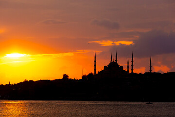 Istanbul photo. Silhouette of Sultanahmet or Sultan Ahmed or Blue Mosque