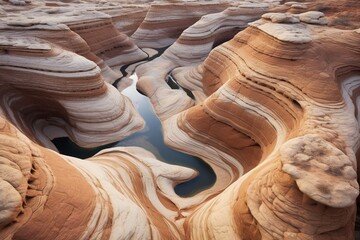 An aerial view of a labyrinthine canyon formed by years of water and wind erosion