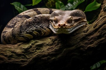 A boa constrictor wrapped around a sturdy tree branch