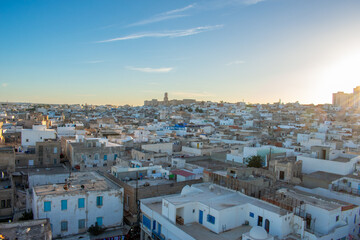 Fototapeta premium Aerial view on Old town Medina and Souk, local market in Sousse, Tunisia. 
