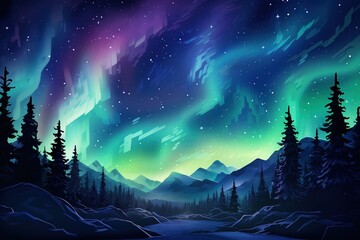 Fototapeta na wymiar Aurora borealis on a starry backdrop