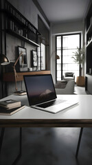 Laptop on table in modern office. closeup. Workplace design
